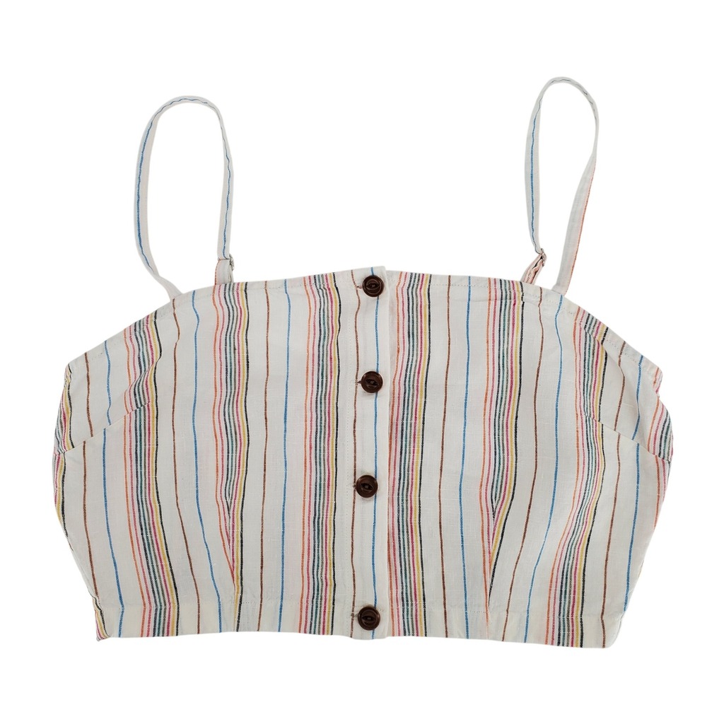 Outerknown Eclipse‎ Tank Top Womens Small White Rainbow Striped 100% Linen New